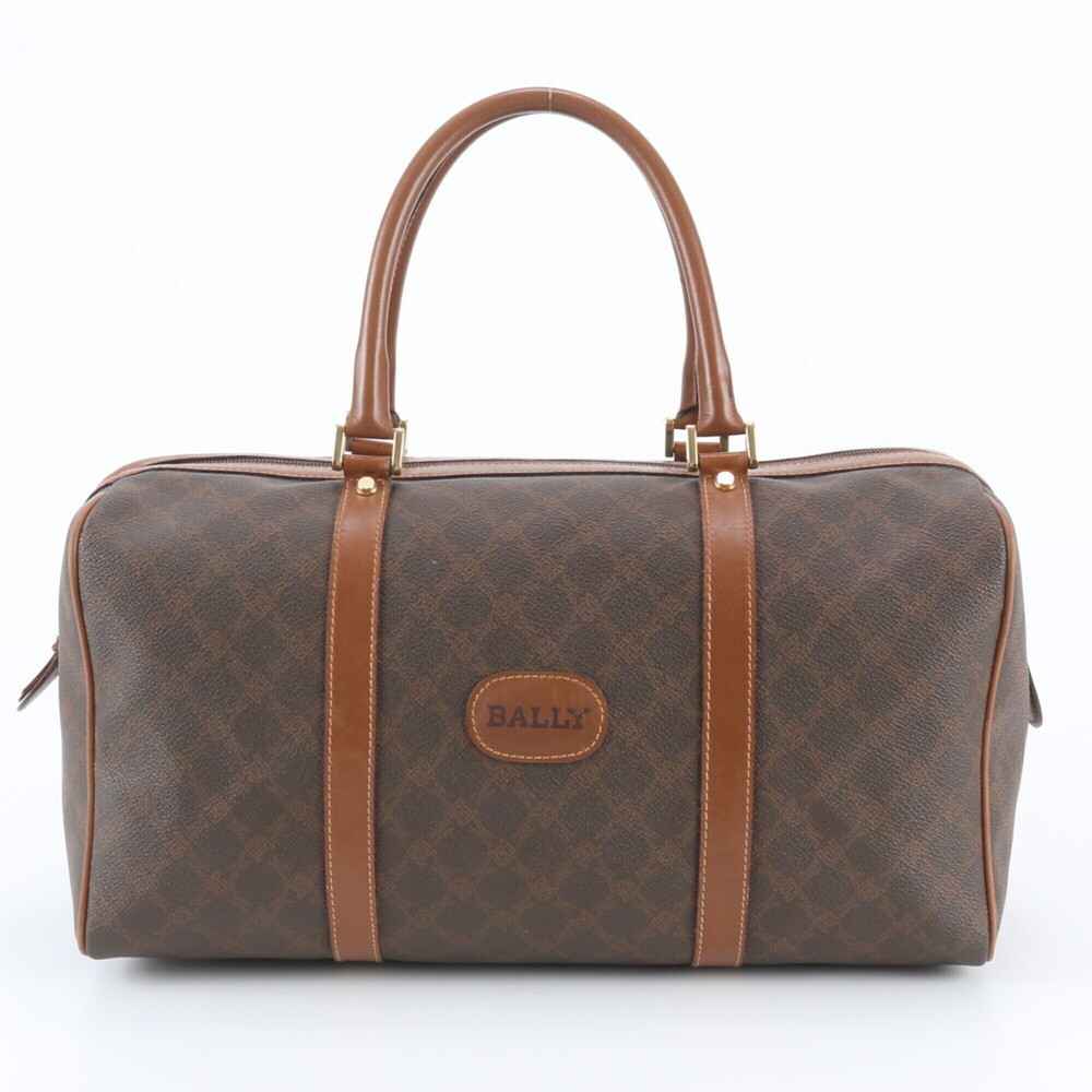 Bally Leather Boston Bag Tote Carry Brown Brand Men's